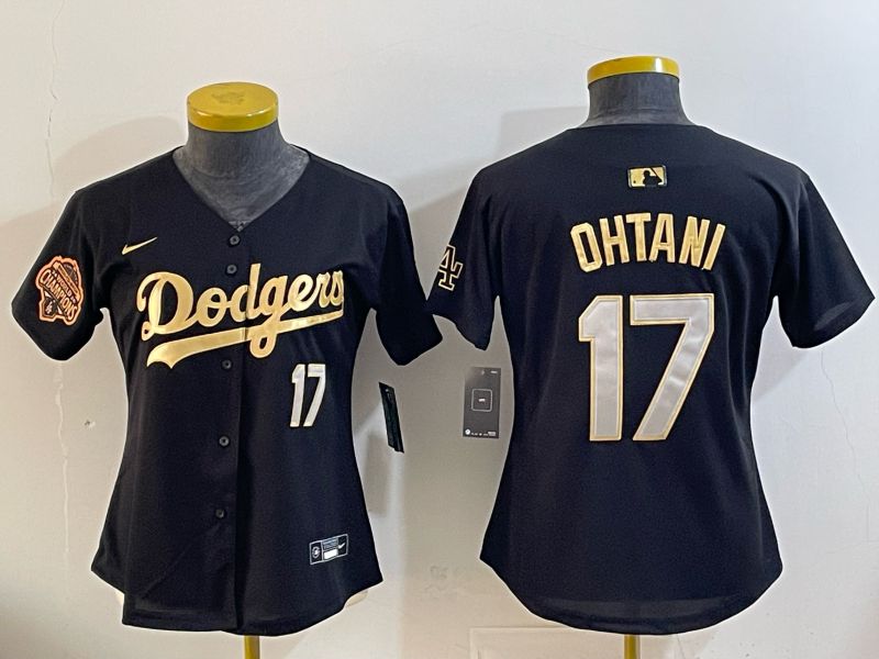 Women Nike 2026 Los Angeles Dodgers #17 Ohtani Black Gold Game MLB Jersey 064->women mlb jersey->Women Jersey